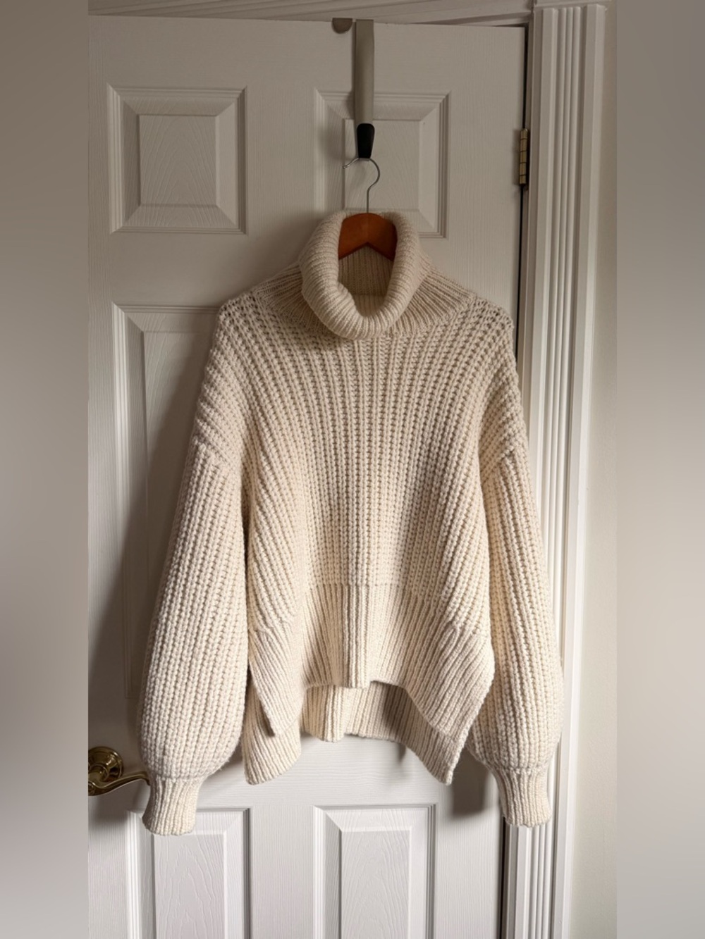 AMO Cream Ribbed Turtleneck Sweater